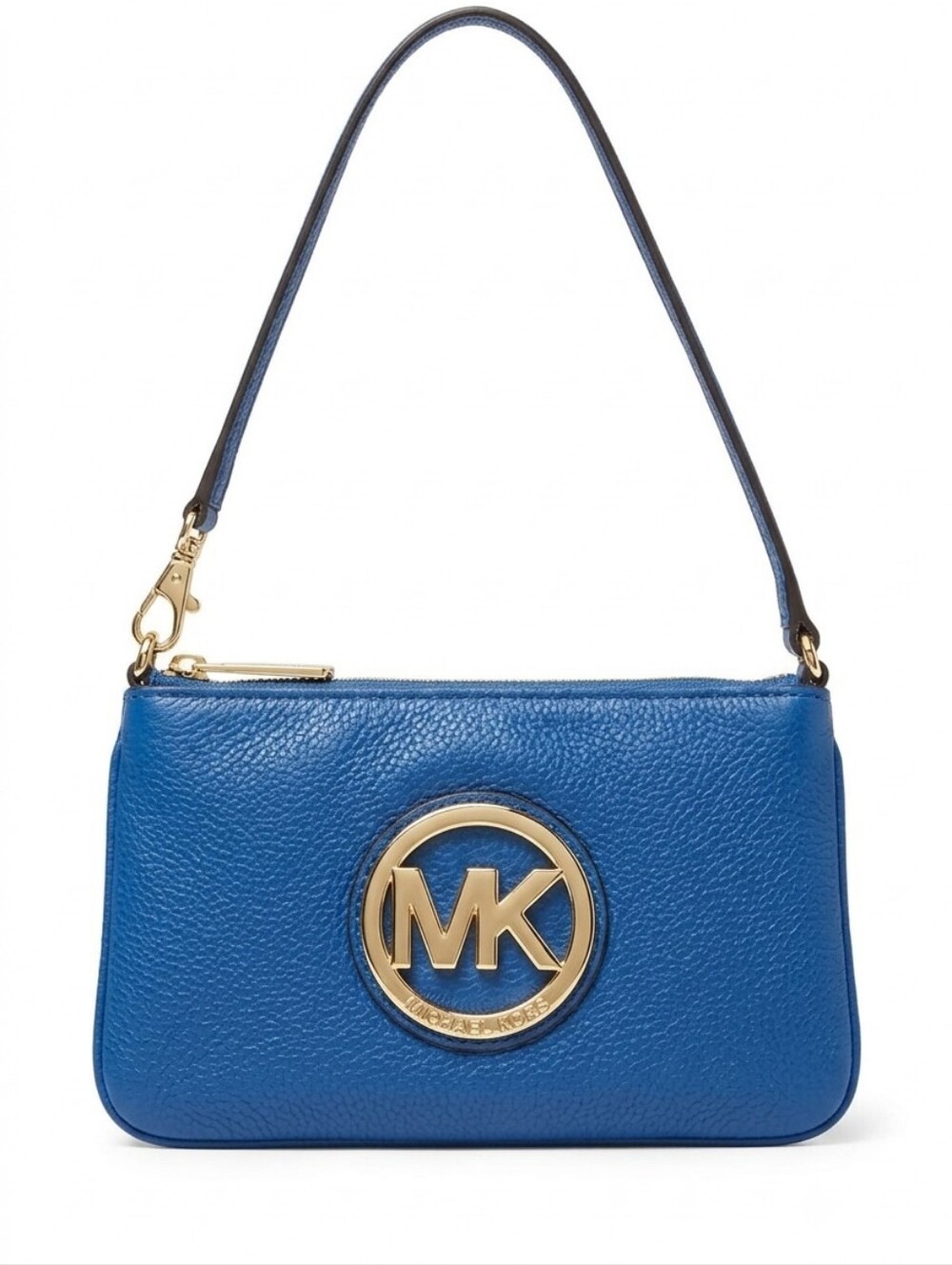 Michael Kors Bright Blue Leather Shoulder Bag/Wristlet with Gold MK Logo